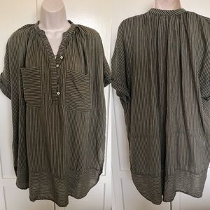 Free People Green Striped Boho Oversized Top S